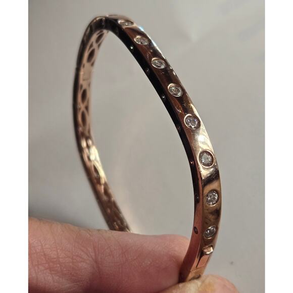 Amanda Rose Cubic Zirconia Rose Gold Flashed Sterling Silver Bezel Cuff Bangle - Picture 5 of 6